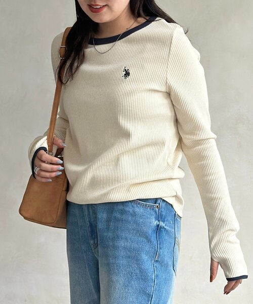 U.S. POLO ASSN.（ユーエスポロアッスン）の「【U.S. POLO ASSN. 】クルーネックリブロンT（Tシャツ/カットソー・レディース・ホワイト系その他/ブラック/アイボリー/グレー/ブラック系その他・FREE）」の17枚目の写真