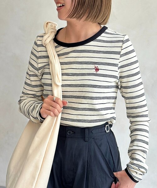 U.S. POLO ASSN.（ユーエスポロアッスン）の「【U.S. POLO ASSN. 】クルーネックリブロンT（Tシャツ/カットソー・レディース・ホワイト系その他/ブラック/アイボリー/グレー/ブラック系その他・FREE）」の9枚目の写真