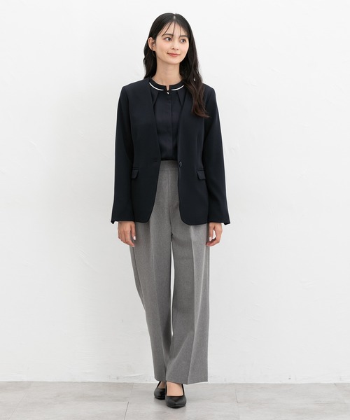 Honeys（ハニーズ）の「【ストレッチ・マシンウォッシャブル・イージーケア】カラーレスジャケット（ノーカラージャケット・レディース・ブラック/ヘザーチャコール/ネイビー/ダークベージュ・L/M/S/3L/LL）」の13枚目の写真