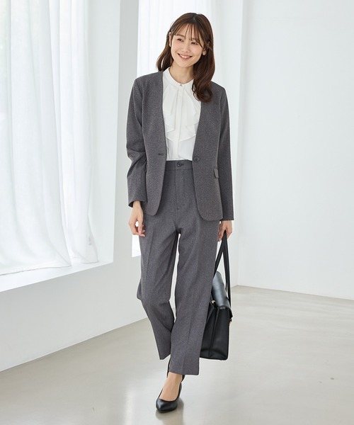 Honeys（ハニーズ）の「【ストレッチ・マシンウォッシャブル・イージーケア】カラーレスジャケット（ノーカラージャケット・レディース・ブラック/ヘザーチャコール/ネイビー/ダークベージュ・L/M/S/3L/LL）」の16枚目の写真