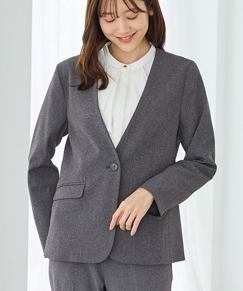 Honeys（ハニーズ）の「【ストレッチ・マシンウォッシャブル・イージーケア】カラーレスジャケット（ノーカラージャケット・レディース・ブラック/ヘザーチャコール/ネイビー/ダークベージュ・L/M/S/3L/LL）」の18枚目の写真