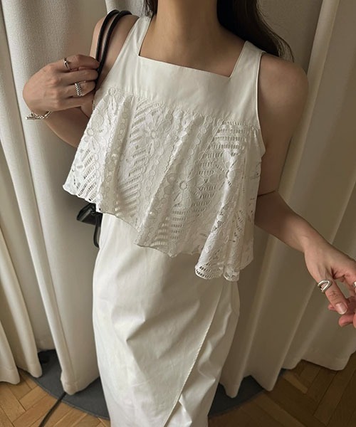 WILLFULLY(ウィルフリー)の「lace asymmetry frill cocoon OP(ワンピース・レディース・ブラック/ホワイト系その他/カーキブラウン・FREE)」の8枚目の写真