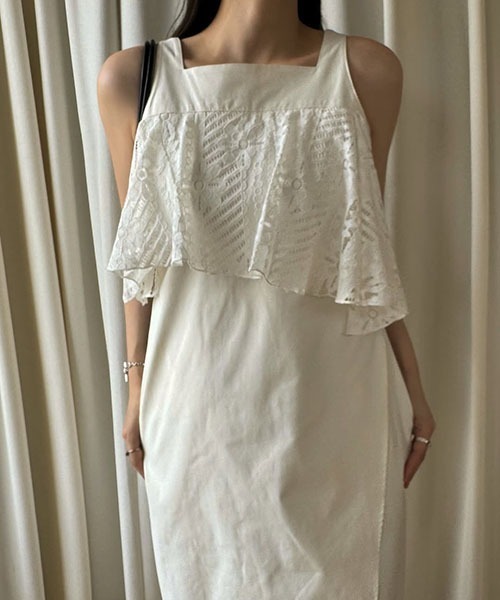 WILLFULLY(ウィルフリー)の「lace asymmetry frill cocoon OP(ワンピース・レディース・ブラック/ホワイト系その他/カーキブラウン・FREE)」の7枚目の写真
