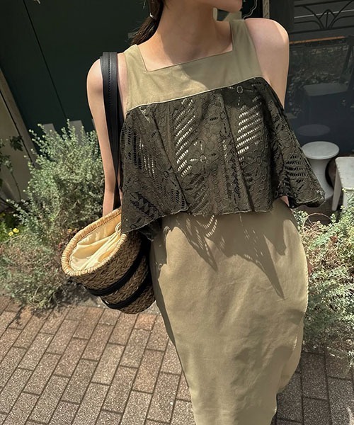 WILLFULLY(ウィルフリー)の「lace asymmetry frill cocoon OP(ワンピース・レディース・ブラック/ホワイト系その他/カーキブラウン・FREE)」の17枚目の写真