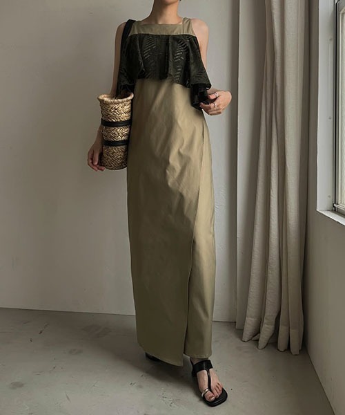 WILLFULLY(ウィルフリー)の「lace asymmetry frill cocoon OP(ワンピース・レディース・ブラック/ホワイト系その他/カーキブラウン・FREE)」の13枚目の写真