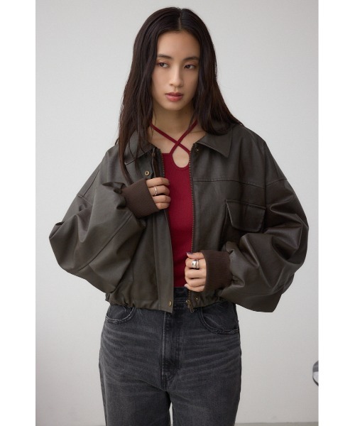 AZUL by moussy(アズールバイマウジー)の「フェイクレザーショートブルゾン(ブルゾン・レディース・ダークブラウン/ブラック・FREE)」の19枚目の写真