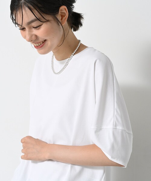 Dessin(デッサン)の「【二の腕カバー/UVカット】ランタンスリーブカットソー(Tシャツ/カットソー・レディース・ネイビー系2/ナチュラル/ピンク/ホワイト・03/02/01/00)」の5枚目の写真
