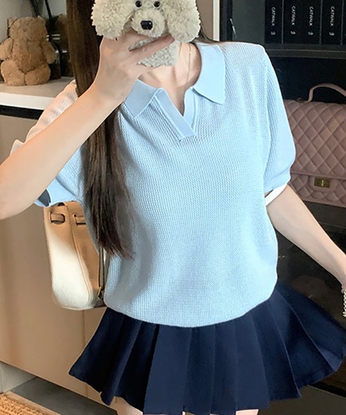 Girly Doll(ガーリードール)の「メッシュニットスキッパープルオーバー(ニット/セーター・レディース・グレー/オフホワイト/ブルー・FREE)」の3枚目の写真
