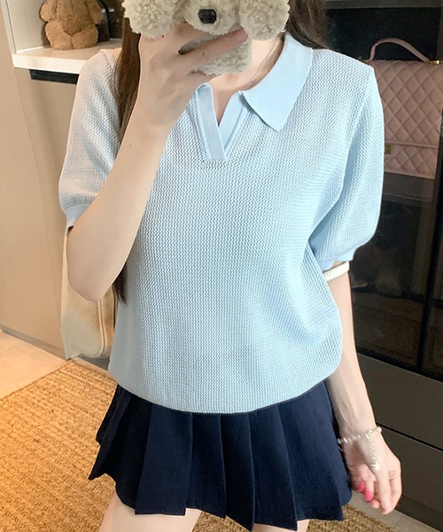 Girly Doll(ガーリードール)の「メッシュニットスキッパープルオーバー(ニット/セーター・レディース・グレー/オフホワイト/ブルー・FREE)」の5枚目の写真