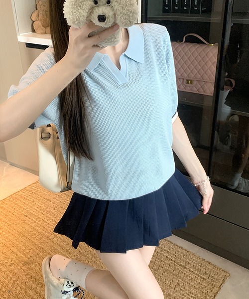 Girly Doll(ガーリードール)の「メッシュニットスキッパープルオーバー(ニット/セーター・レディース・グレー/オフホワイト/ブルー・FREE)」の6枚目の写真