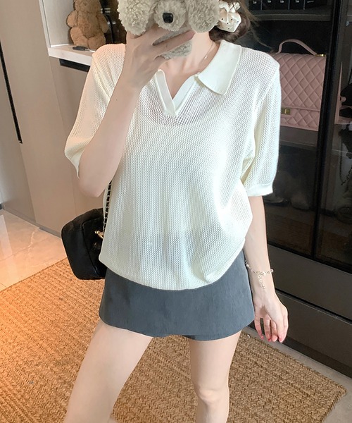 Girly Doll(ガーリードール)の「メッシュニットスキッパープルオーバー(ニット/セーター・レディース・グレー/オフホワイト/ブルー・FREE)」の11枚目の写真