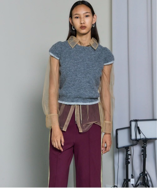 MAISON SPECIAL（メゾンスペシャル）の「Cap Sleeve Knit Tops/キャップスリーブニットトップス（ニット/セーター・レディース・イエロー/グレー・FREE）」の5枚目の写真
