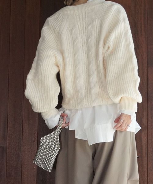 chuclla（チュクラ）の「キーネック ケーブルニットトップ chw25a039（ニット/セーター・レディース・アイボリー/ブラック・FREE）」の8枚目の写真
