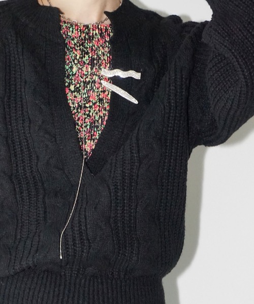 chuclla（チュクラ）の「キーネック ケーブルニットトップ chw25a039（ニット/セーター・レディース・アイボリー/ブラック・FREE）」の12枚目の写真