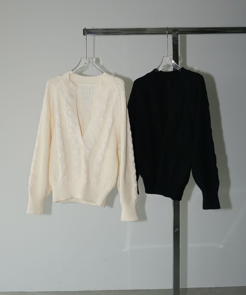 chuclla（チュクラ）の「キーネック ケーブルニットトップ chw25a039（ニット/セーター・レディース・アイボリー/ブラック・FREE）」の16枚目の写真