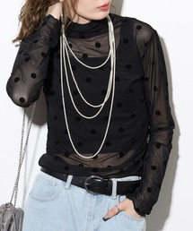 crossi（クロッシー）の「フロッキー 水玉柄ドット チュールレース長袖カットソー（Tシャツ/カットソー）」