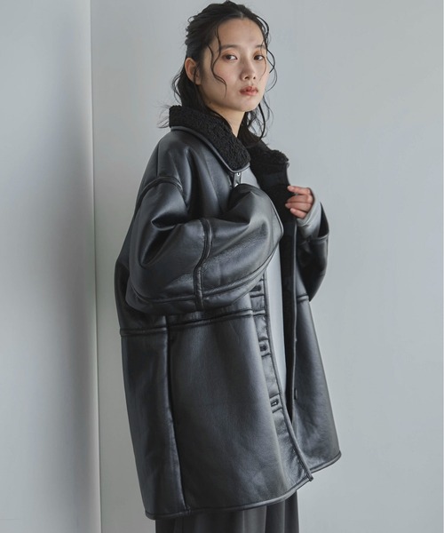 feepur(フェピュール)の「フェイクムートンB-3フライトジャケット(ムートンコート・レディース・ブラック/ブラウン・MEDIUM)」の7枚目の写真