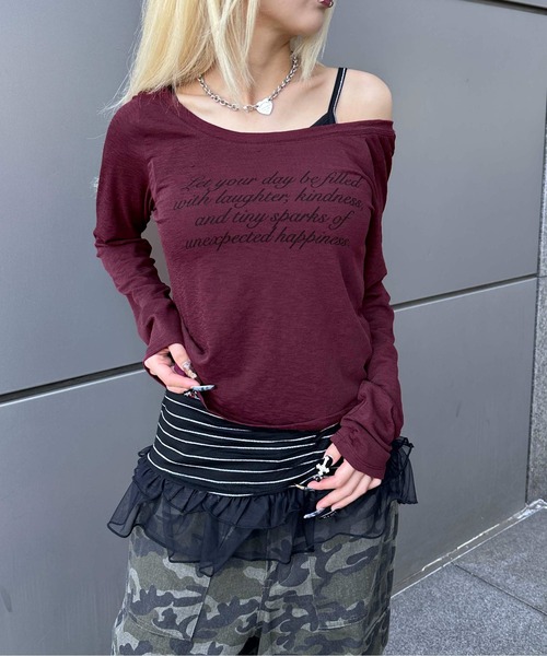 sedacle girl(セダクルガール)の「フリルキャミセットシースルーロンT(Tシャツ/カットソー・レディース・ボルドー/オフホワイト/チャコールグレー・SMALL/MEDIUM)」の3枚目の写真