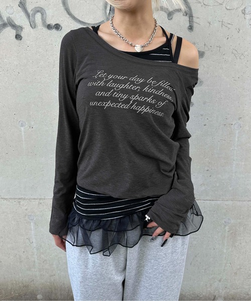 sedacle girl(セダクルガール)の「フリルキャミセットシースルーロンT(Tシャツ/カットソー・レディース・ボルドー/オフホワイト/チャコールグレー・SMALL/MEDIUM)」の14枚目の写真