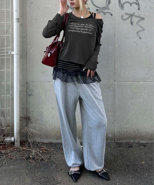 sedacle girl(セダクルガール)の「フリルキャミセットシースルーロンT(Tシャツ/カットソー・レディース・ボルドー/オフホワイト/チャコールグレー・SMALL/MEDIUM)」の18枚目の写真
