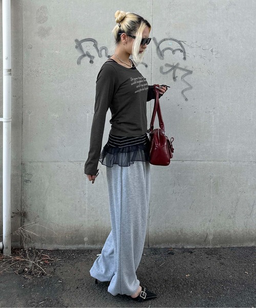 sedacle girl(セダクルガール)の「フリルキャミセットシースルーロンT(Tシャツ/カットソー・レディース・ボルドー/オフホワイト/チャコールグレー・SMALL/MEDIUM)」の21枚目の写真
