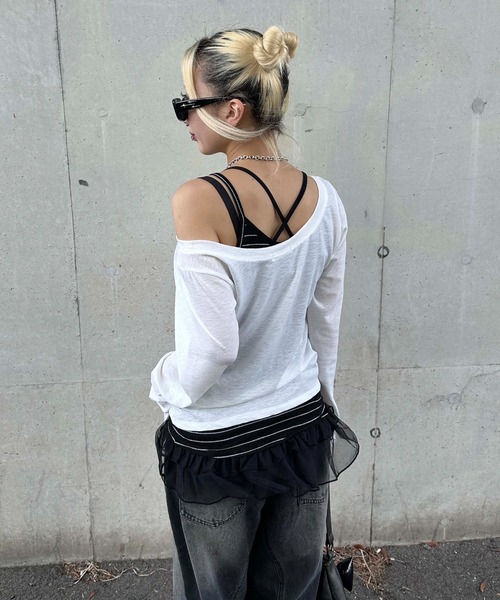 sedacle girl(セダクルガール)の「フリルキャミセットシースルーロンT(Tシャツ/カットソー・レディース・ボルドー/オフホワイト/チャコールグレー・SMALL/MEDIUM)」の8枚目の写真