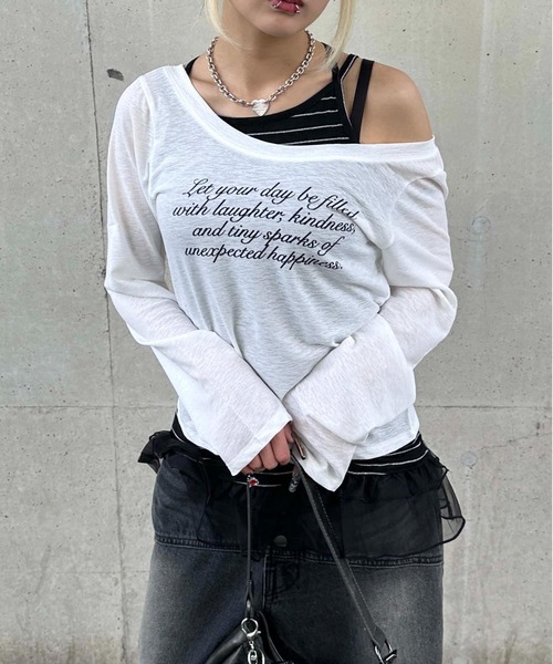 sedacle girl(セダクルガール)の「フリルキャミセットシースルーロンT(Tシャツ/カットソー・レディース・ボルドー/オフホワイト/チャコールグレー・SMALL/MEDIUM)」の5枚目の写真