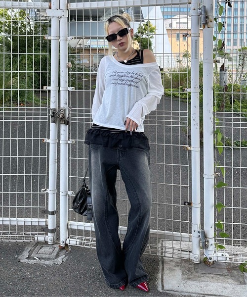 sedacle girl(セダクルガール)の「フリルキャミセットシースルーロンT(Tシャツ/カットソー・レディース・ボルドー/オフホワイト/チャコールグレー・SMALL/MEDIUM)」の10枚目の写真