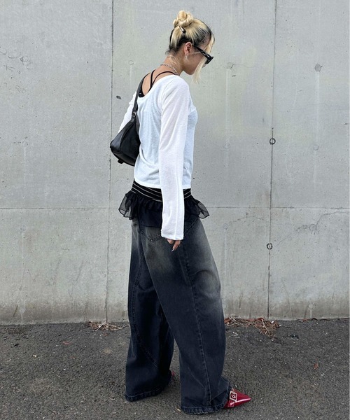 sedacle girl(セダクルガール)の「フリルキャミセットシースルーロンT(Tシャツ/カットソー・レディース・ボルドー/オフホワイト/チャコールグレー・SMALL/MEDIUM)」の13枚目の写真