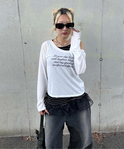 sedacle girl(セダクルガール)の「フリルキャミセットシースルーロンT(Tシャツ/カットソー・レディース・ボルドー/オフホワイト/チャコールグレー・SMALL/MEDIUM)」の6枚目の写真