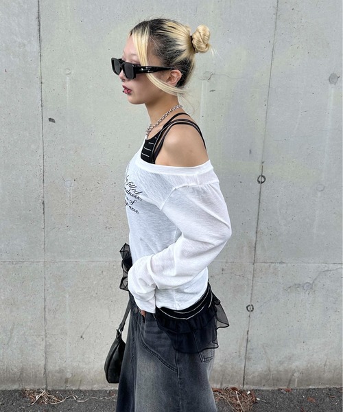 sedacle girl(セダクルガール)の「フリルキャミセットシースルーロンT(Tシャツ/カットソー・レディース・ボルドー/オフホワイト/チャコールグレー・SMALL/MEDIUM)」の7枚目の写真