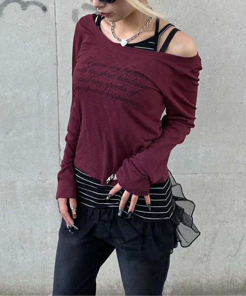 sedacle girl(セダクルガール)の「フリルキャミセットシースルーロンT(Tシャツ/カットソー・レディース・ボルドー/オフホワイト/チャコールグレー・SMALL/MEDIUM)」の22枚目の写真