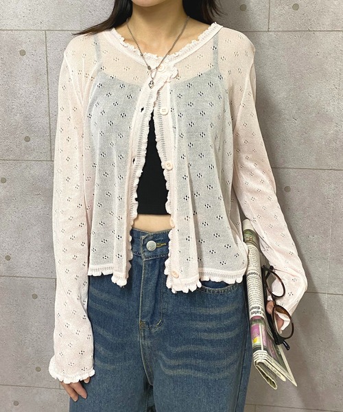 NANEA(ナネア)の「クロップド丈フリルシアーカーディガン(カーディガン/ボレロ・レディース・ホワイト/ブラック/ピンク/アイボリー・フリー)」の8枚目の写真