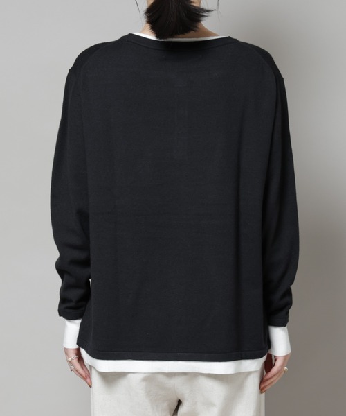 セール】レイヤード風バイカラーヘンリーネックニット（ニット