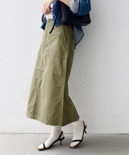 SHIPS(シップス)の「【WEB限定】〈洗濯機可能〉ベイカー フレア スカート(スカート・レディース・オリーブ/ベージュ・36/38)」の1枚目の写真