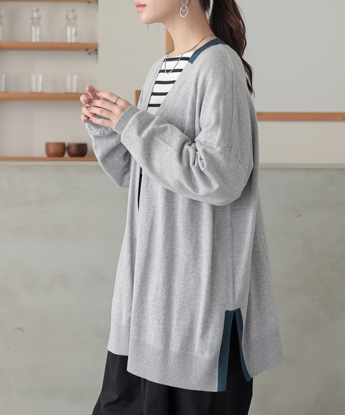 n'OrLABEL(ノアールレーベル)の「『配色ゆったりニットカーディガン』(カーディガン/ボレロ・レディース・杢グレー/ブラック/オレンジ・FREE)」の2枚目の写真