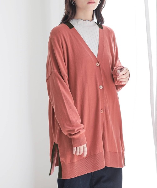 n'OrLABEL(ノアールレーベル)の「『配色ゆったりニットカーディガン』(カーディガン/ボレロ・レディース・杢グレー/ブラック/オレンジ・FREE)」の3枚目の写真