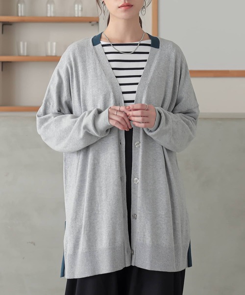 n'OrLABEL(ノアールレーベル)の「『配色ゆったりニットカーディガン』(カーディガン/ボレロ・レディース・杢グレー/ブラック/オレンジ・FREE)」の17枚目の写真