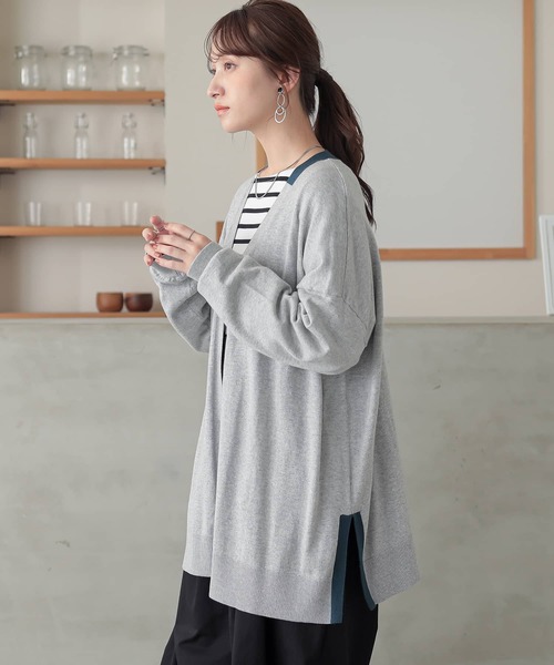 n'OrLABEL(ノアールレーベル)の「『配色ゆったりニットカーディガン』(カーディガン/ボレロ・レディース・杢グレー/ブラック/オレンジ・FREE)」の19枚目の写真