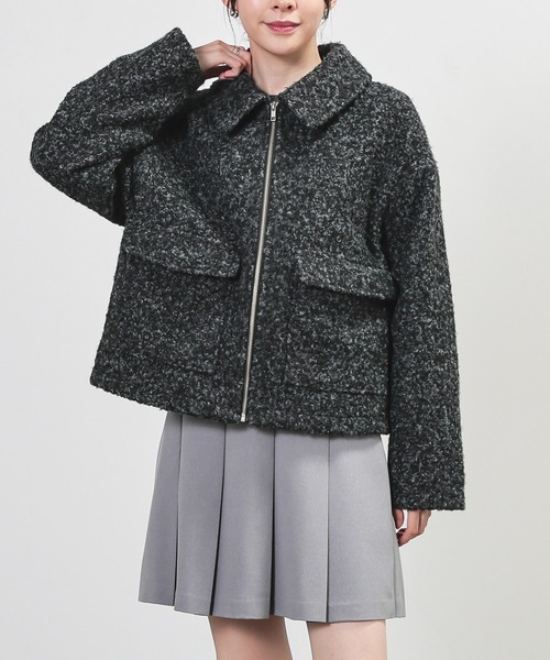 Honeys（ハニーズ）の「衿付ブルゾン（ブルゾン・レディース・ヘザーチャコール/ベージュ/ダークブラウン/アイボリー・L/M）」の3枚目の写真