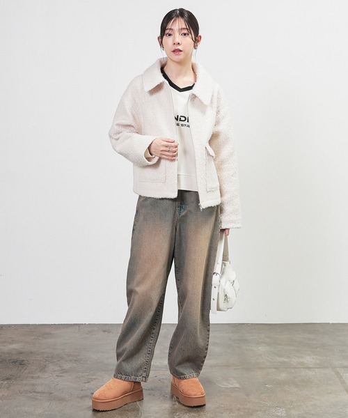 Honeys（ハニーズ）の「衿付ブルゾン（ブルゾン・レディース・ヘザーチャコール/ベージュ/ダークブラウン/アイボリー・L/M）」の7枚目の写真