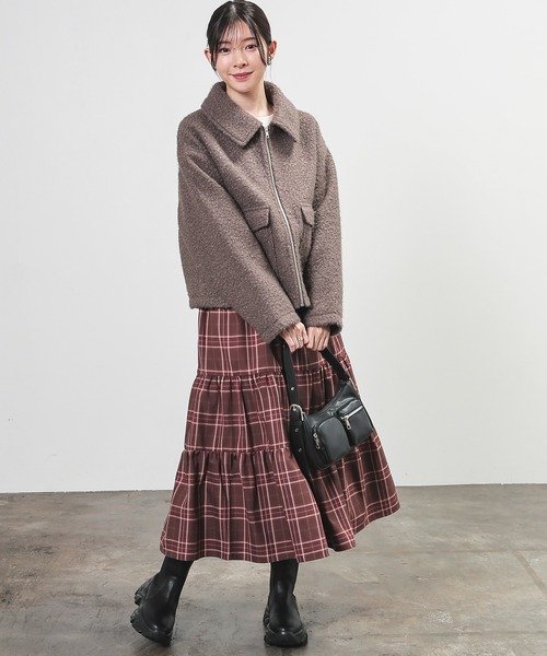 Honeys（ハニーズ）の「衿付ブルゾン（ブルゾン・レディース・ヘザーチャコール/ベージュ/ダークブラウン/アイボリー・L/M）」の14枚目の写真