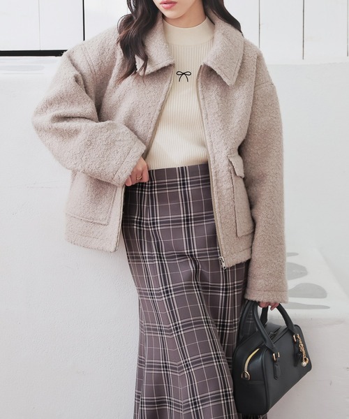 Honeys（ハニーズ）の「衿付ブルゾン（ブルゾン・レディース・ヘザーチャコール/ベージュ/ダークブラウン/アイボリー・L/M）」の20枚目の写真