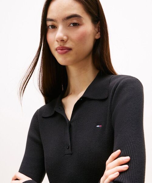 tommy jeans(トミー ジーンズ)の「エッセンシャルロングスリーブポロセーター(ニット/セーター・レディース・ホワイト/ブラック・MEDIUM/SMALL/X-SMALL)」の3枚目の写真