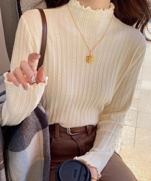 SallyLunn（サリーラン）の「ハイネックメロウニット（ニット/セーター・レディース・アイボリー/ブラウン/ブラック・MEDIUM/LARGE）」の4枚目の写真