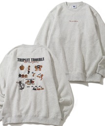 【Tom & Jerry/トム & ジェリー】アートワークデザイン 裏起毛 サガラワッペン クルーネック ロングスリーブ スウェット トレーナー