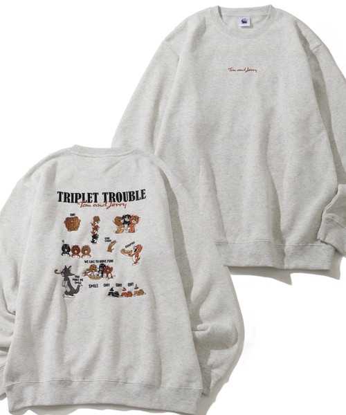 Tom＆Jerry（トムアンドジェリー）の「【Tom & Jerry/トム & ジェリー】アートワークデザイン 裏起毛 サガラワッペン クルーネック ロングスリーブ スウェット トレーナー（スウェット・レディース・ブラック/グレー系その他/サックスブルー/ブラック系その他2/クリーム/杢グレー/ブルー/ブラック系その他/ベージュ系その他3/オートミール/スミクロ/ブラック系/ネイビー/グレー系その他2/ベージュ系その他/ベージュ系その他2/ホワイト/ブラック系1・M/L）」の12枚目の写真
