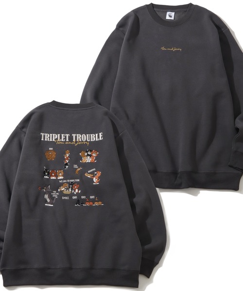 Tom＆Jerry（トムアンドジェリー）の「【Tom & Jerry/トム & ジェリー】アートワークデザイン 裏起毛 サガラワッペン クルーネック ロングスリーブ スウェット トレーナー（スウェット・レディース・ブラック/グレー系その他/サックスブルー/ブラック系その他2/クリーム/杢グレー/ブルー/ブラック系その他/ベージュ系その他3/オートミール/スミクロ/ブラック系/ネイビー/グレー系その他2/ベージュ系その他/ベージュ系その他2/ホワイト/ブラック系1・M/L）」の4枚目の写真