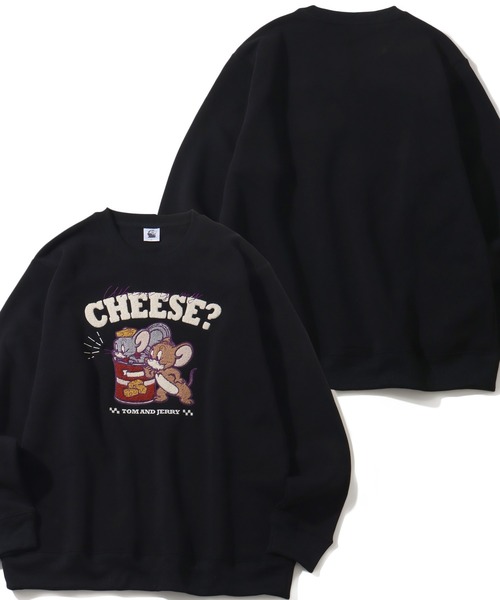 Tom＆Jerry（トムアンドジェリー）の「【Tom & Jerry/トム & ジェリー】アートワークデザイン 裏起毛 サガラワッペン クルーネック ロングスリーブ スウェット トレーナー（スウェット・レディース・ブラック/グレー系その他/サックスブルー/ブラック系その他2/クリーム/杢グレー/ブルー/ブラック系その他/ベージュ系その他3/オートミール/スミクロ/ブラック系/ネイビー/グレー系その他2/ベージュ系その他/ベージュ系その他2/ホワイト/ブラック系1・M/L）」の2枚目の写真