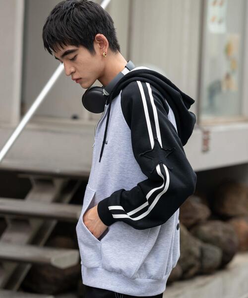 WEGO(ウィゴー)の「WEGO/ラインラグランZIPパーカー(パーカー・メンズ・アッシュグレー/ネイビー・MEDIUM/LARGE)」の11枚目の写真